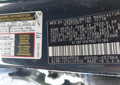 2017 Toyota Camry Se z USA, uszkodzony, nr VIN 4T1BF1FK1HU715164